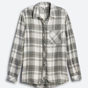 Beach Lunch Lounge Charley Top, White/Gray Plaid, Large, NWT